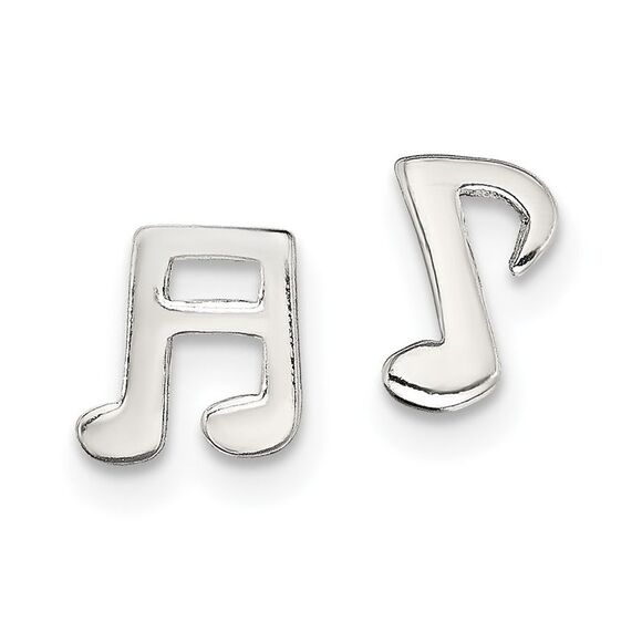 Kazi Luxury Sterling Silver Polished Left and Right Music Notes Post Earrings - Picture 1 of 4